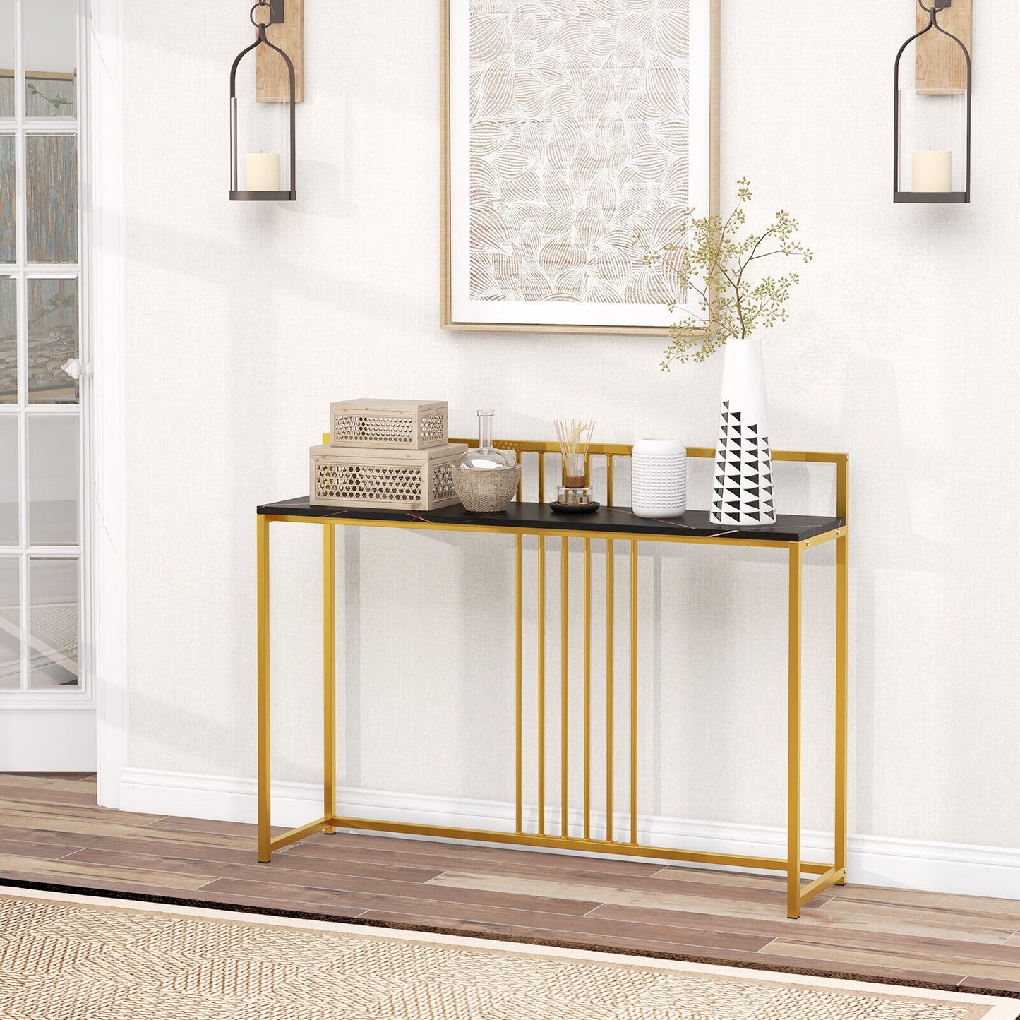 47 Inches Modern Console Table with Steel Frame and Storage Shelf-Black Kids Crystal