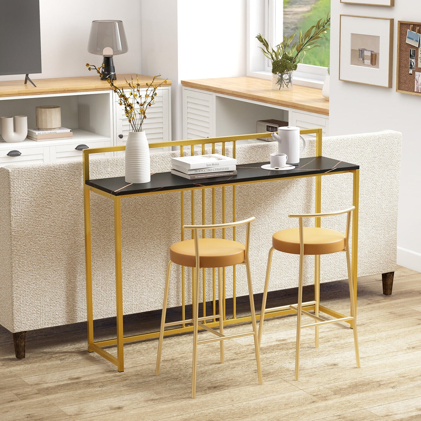 47 Inches Modern Console Table with Steel Frame and Storage Shelf-Black Kids Crystal