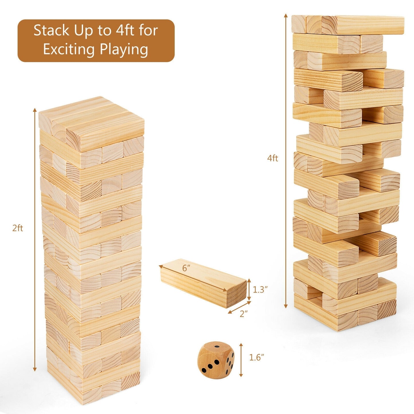 54 Pieces Tumbling Timber Toy with Carrying Bag Kids Crystal