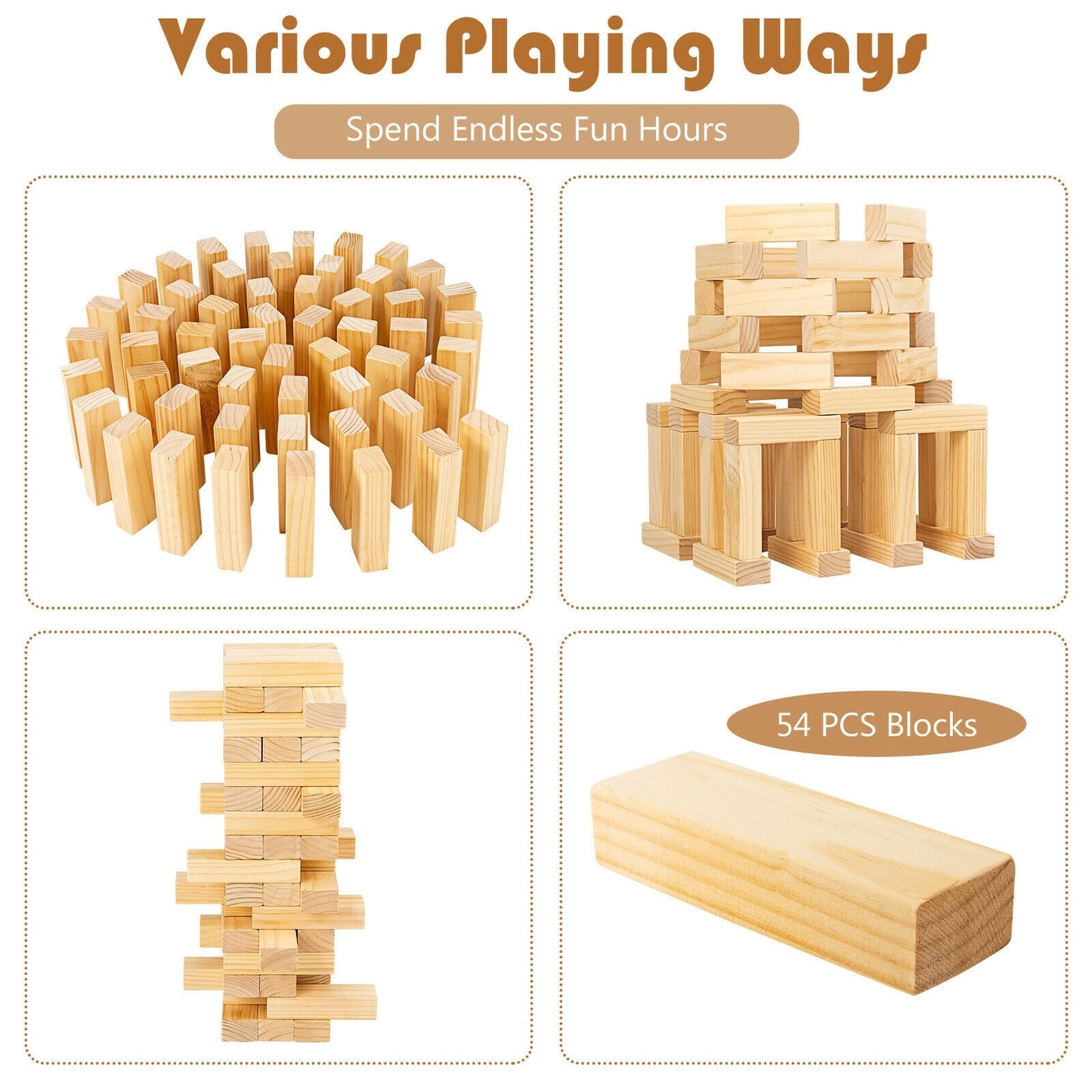54 Pieces Tumbling Timber Toy with Carrying Bag Kids Crystal