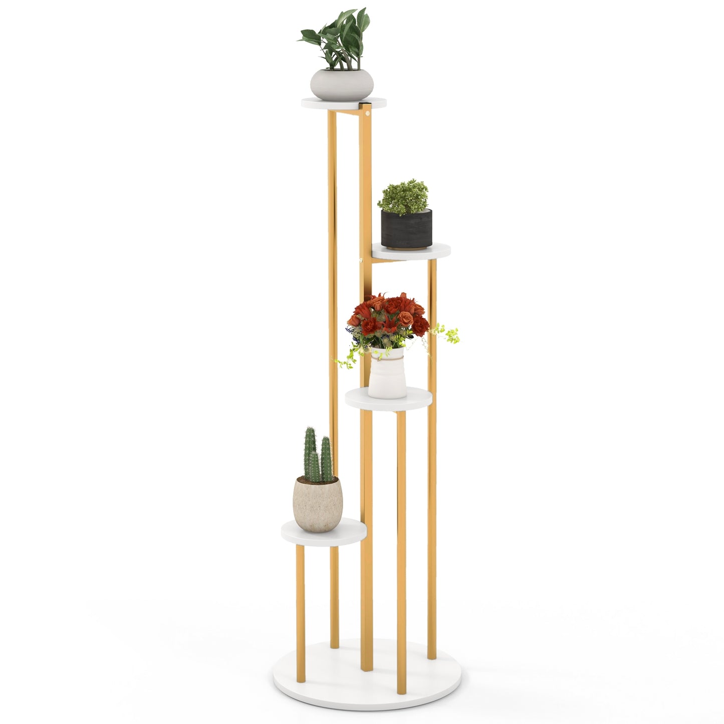 Indoor Metal Plant Stand Corner Plant Shelf for Potted Plant with Golden Metal Frame-White Kids Crystal