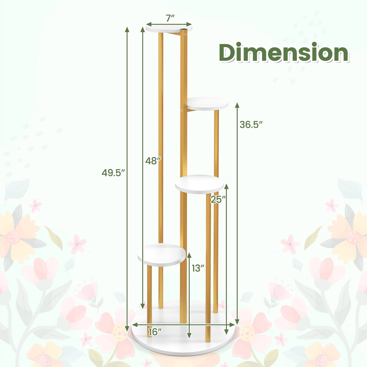 Indoor Metal Plant Stand Corner Plant Shelf for Potted Plant with Golden Metal Frame-White Kids Crystal