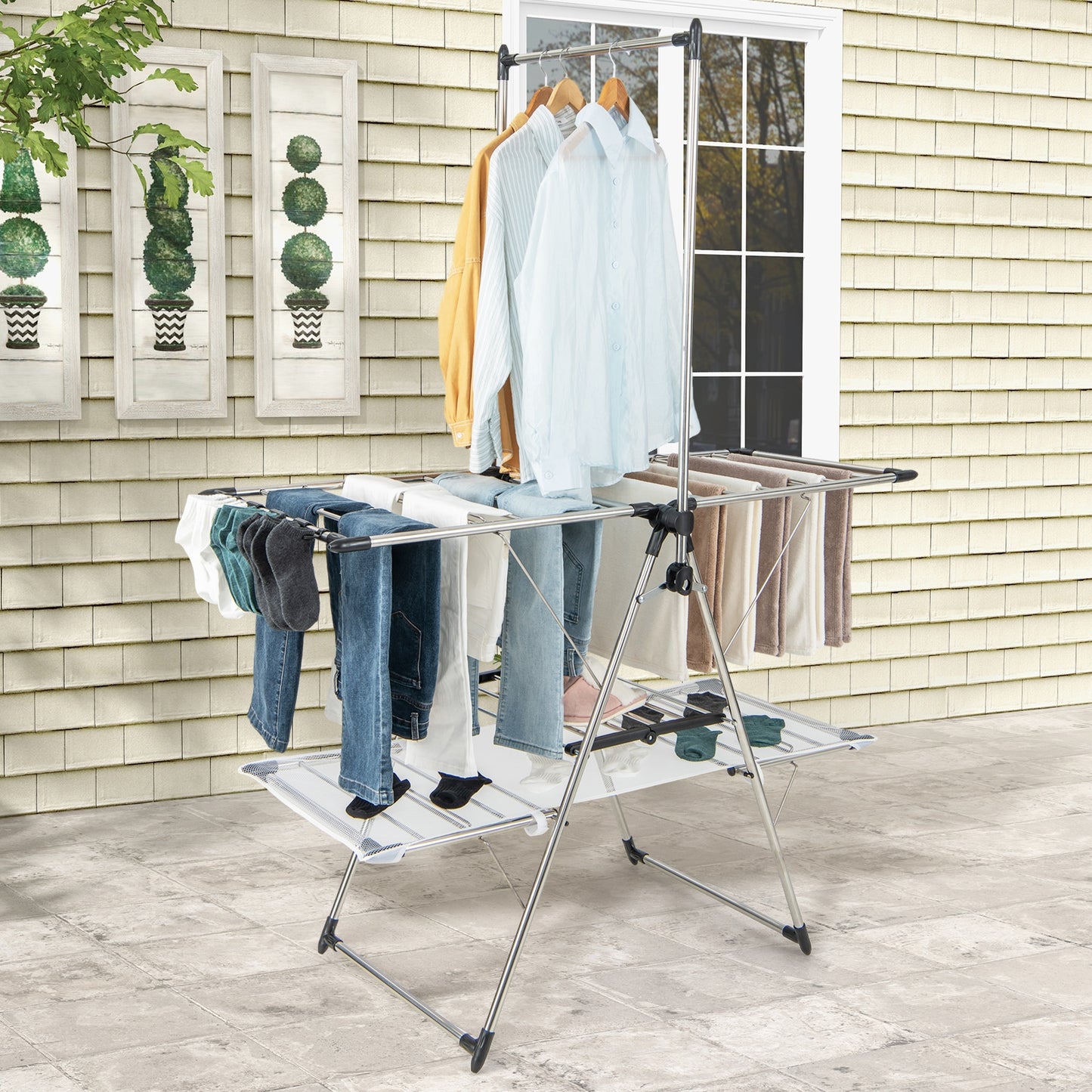 Large Foldable Clothes Drying Rack with Tall Hanging Bar Kids Crystal