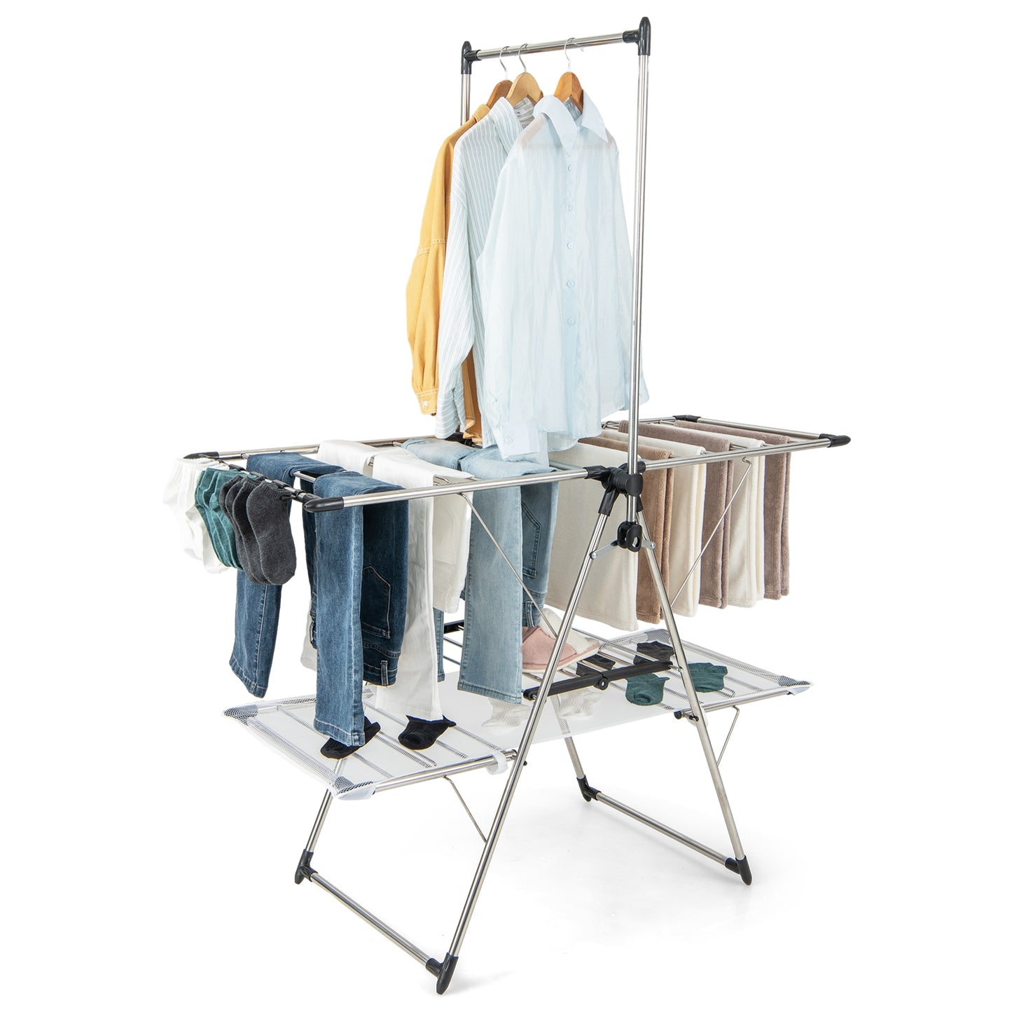 Large Foldable Clothes Drying Rack with Tall Hanging Bar Kids Crystal