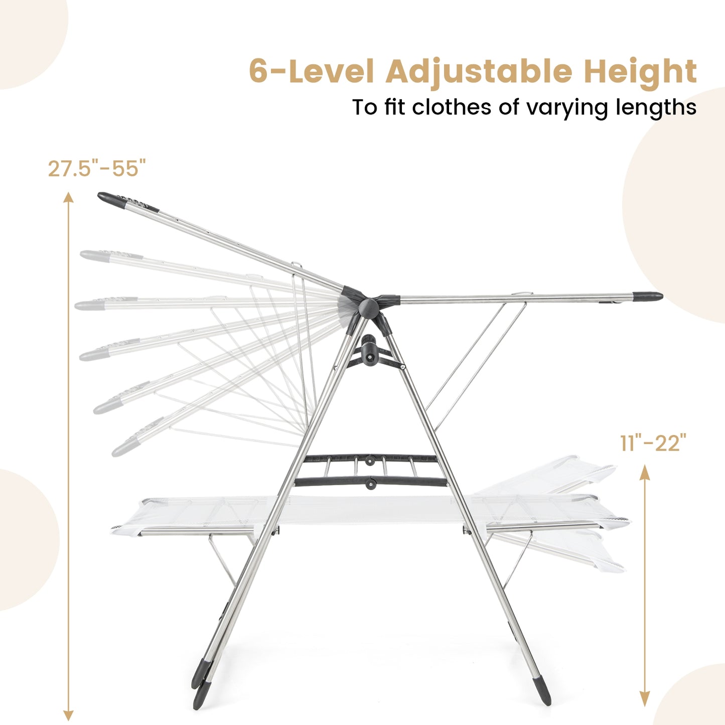 Large Foldable Clothes Drying Rack with Tall Hanging Bar Kids Crystal