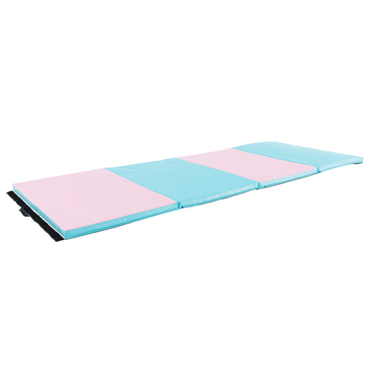 4-Panel PU Leather Folding Exercise Mat with Carrying Handles-Pink & Blue Kids Crystal
