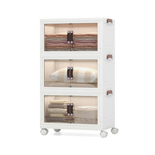 25.5/60 Gal 3-Tier Stackable Storage Boxes Bins with Magnetic Doors and Lockable Casters-S Kids Crystal