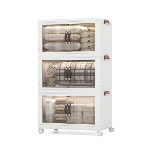 25.5/60 Gal 3-Tier Stackable Storage Boxes Bins with Magnetic Doors and Lockable Casters-M Kids Crystal