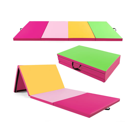 4-Panel PU Leather Folding Exercise Mat with Carrying Handles-Green Kids Crystal