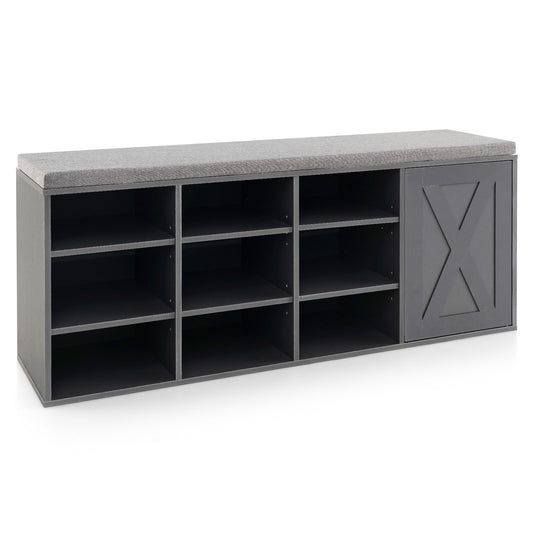 9-cube Shoe Bench with Adjustable Shelves and Removable Padded Cushion-Gray Kids Crystal