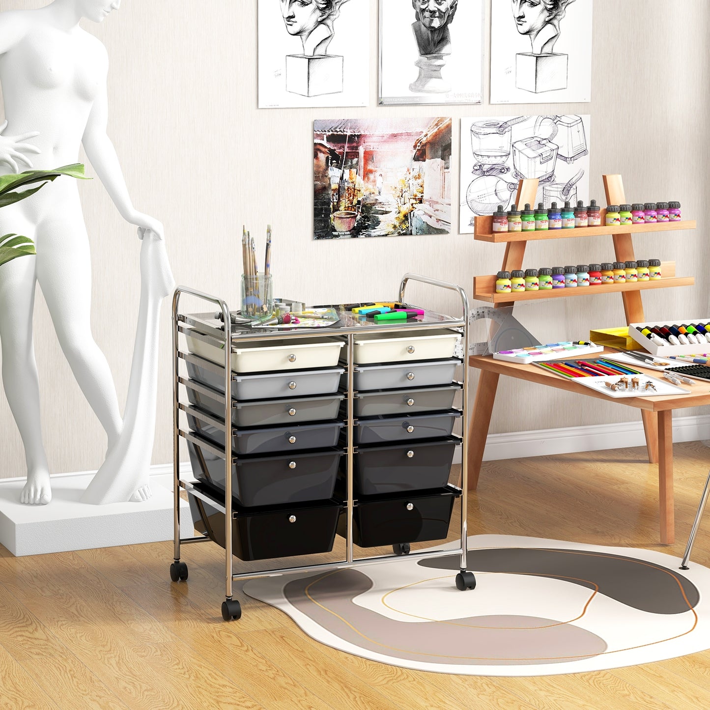 12-Drawer Rolling Storage Cart with Removable Drawers and Lockable Wheels-Gray Kids Crystal