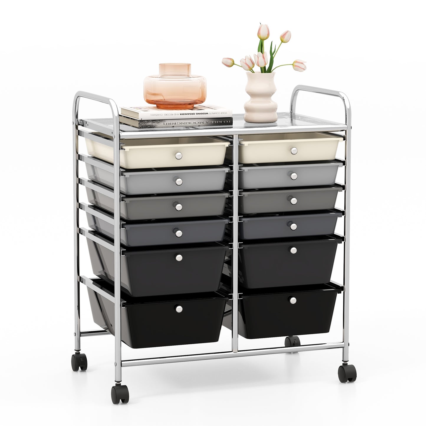 12-Drawer Rolling Storage Cart with Removable Drawers and Lockable Wheels-Gray Kids Crystal