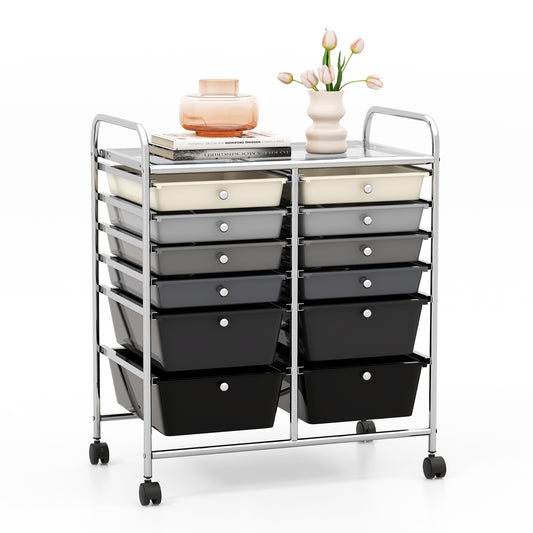 12-Drawer Rolling Storage Cart with Removable Drawers and Lockable Wheels-Gray Kids Crystal