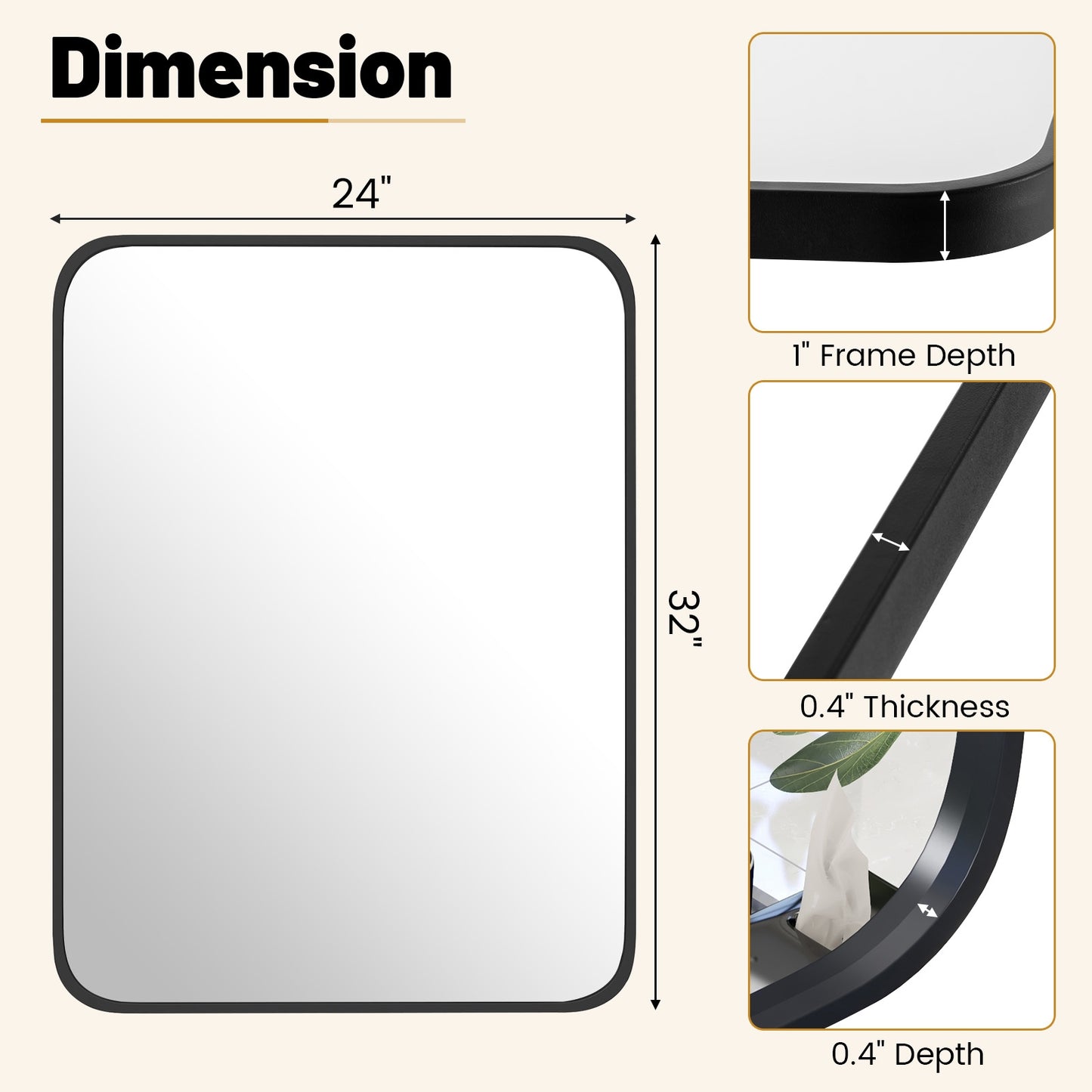 24 x 32 Inch Minimalist Wall Mounted Rectangle Mirror Kids Crystal