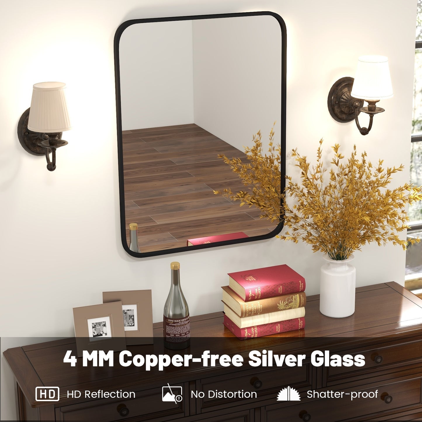 24 x 32 Inch Minimalist Wall Mounted Rectangle Mirror Kids Crystal
