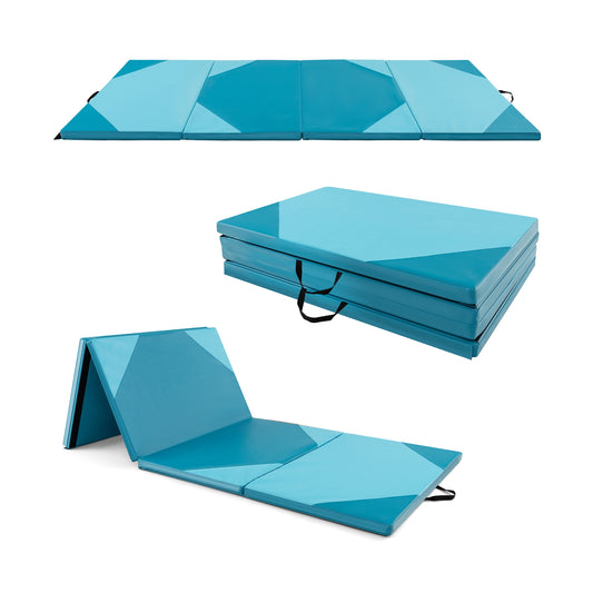 10 Feet x 4 Feet x 2 Inch Folding Exercise Mat with Hook and Loop Fasteners-Blue Kids Crystal