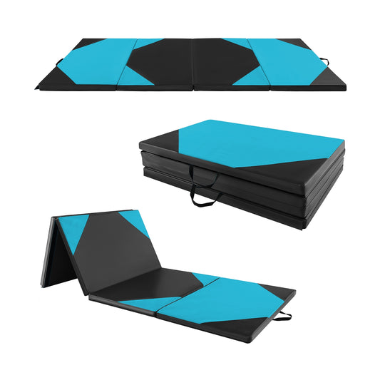 10 Feet x 4 Feet x 2 Inch Folding Exercise Mat with Hook and Loop Fasteners-Navy Kids Crystal