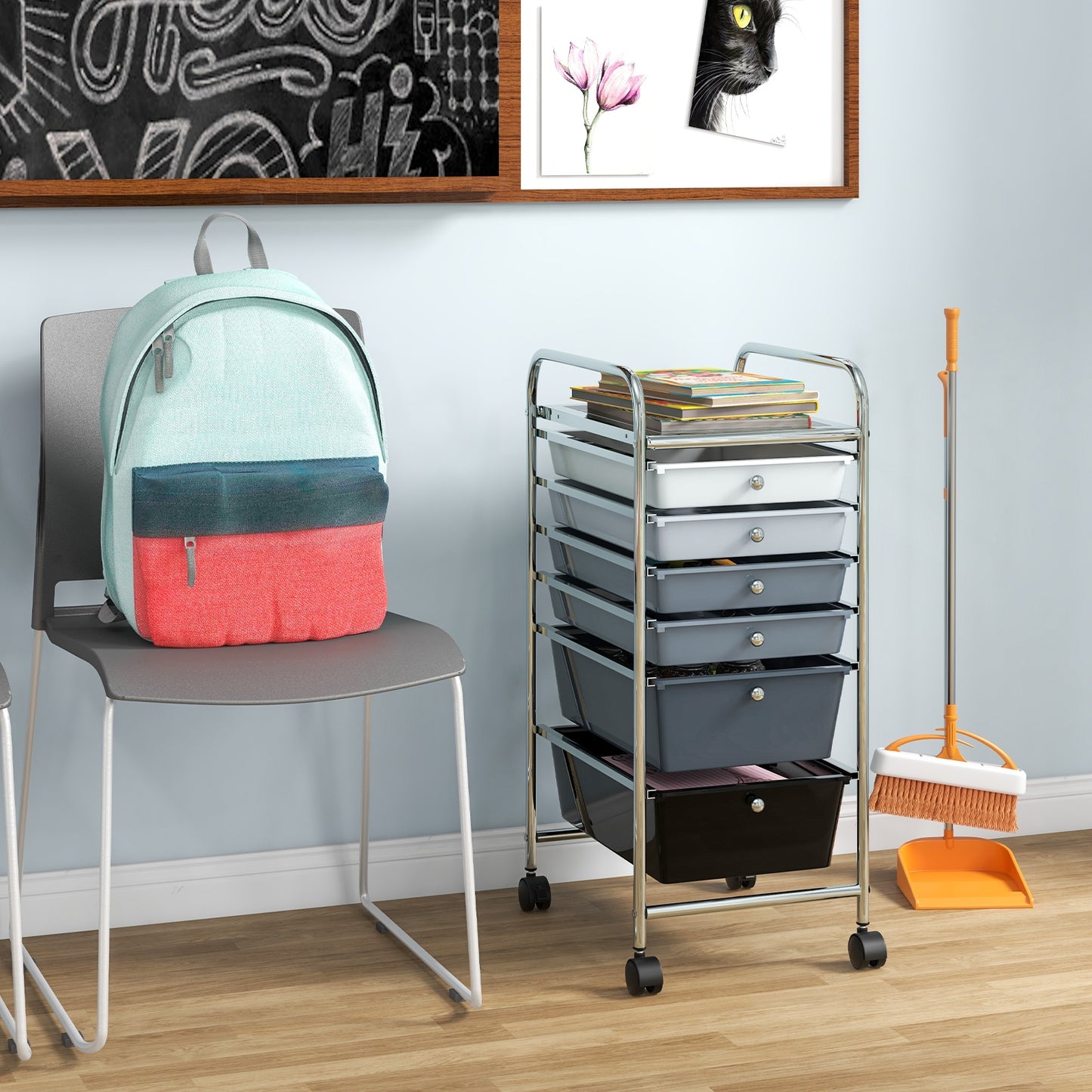 6 Drawers Rolling Storage Cart Organizer-Black & Gray Kids Crystal