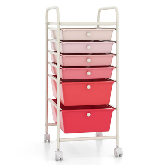 6 Drawers Rolling Storage Cart Organizer-Pink Kids Crystal