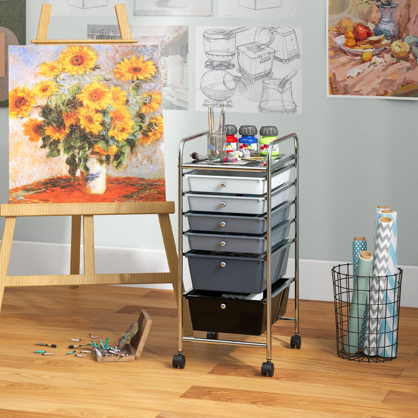 6 Drawers Rolling Storage Cart Organizer-Black & Gray Kids Crystal