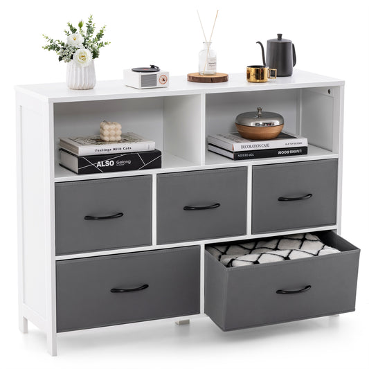 Fabric Dresser with 5 Drawers for Bedroom-White Kids Crystal