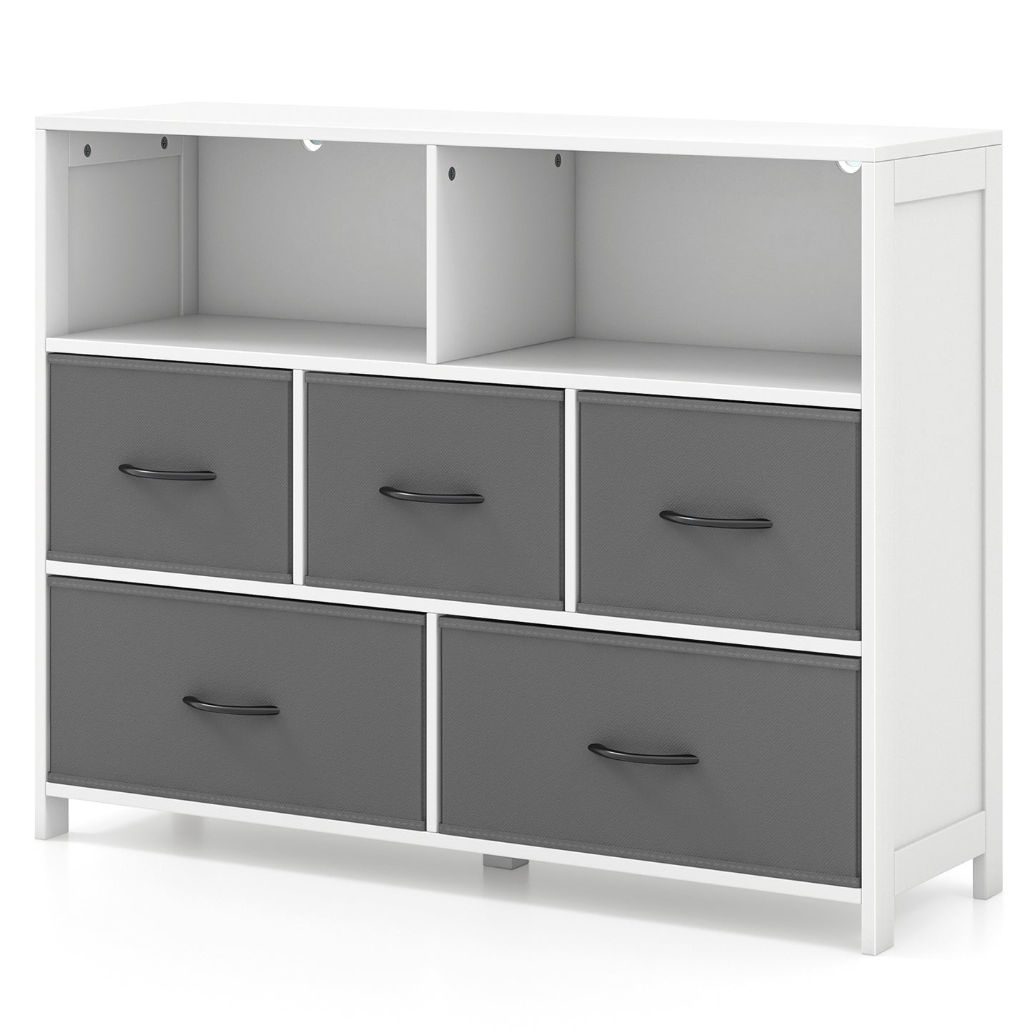 Fabric Dresser with 5 Drawers for Bedroom-White Kids Crystal