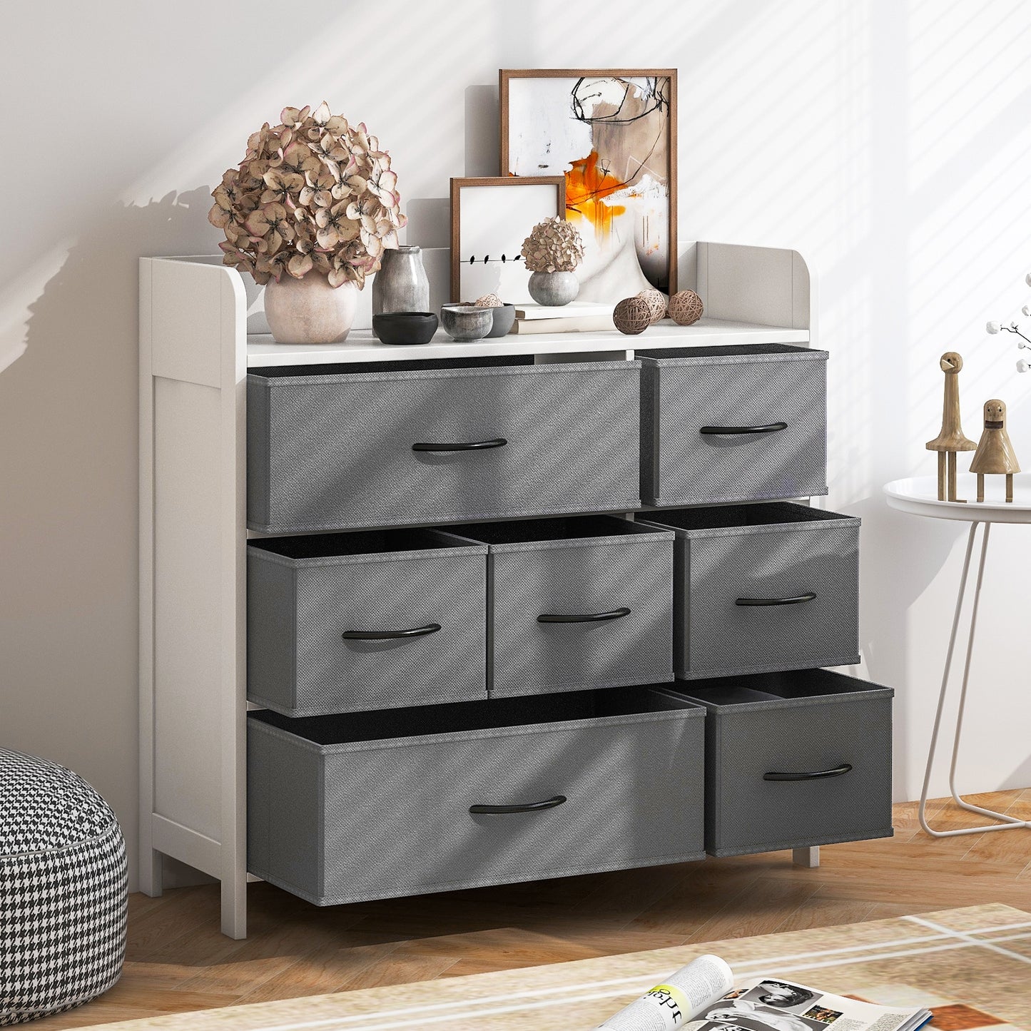 Fabric Dresser with 7 Drawers for Bedroom-White Kids Crystal