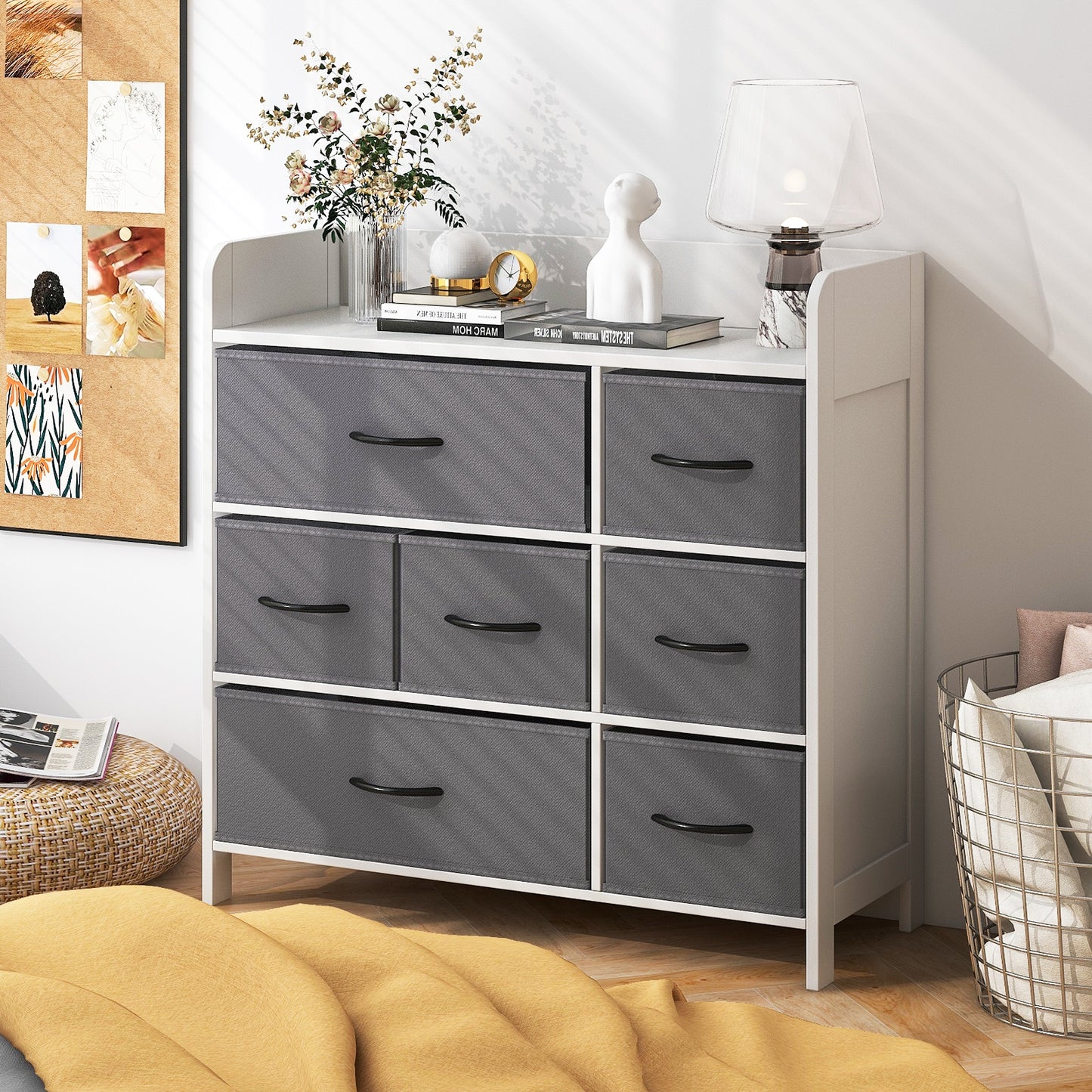Fabric Dresser with 7 Drawers for Bedroom-White Kids Crystal