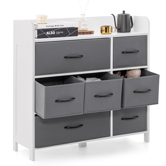 Fabric Dresser with 7 Drawers for Bedroom-White Kids Crystal