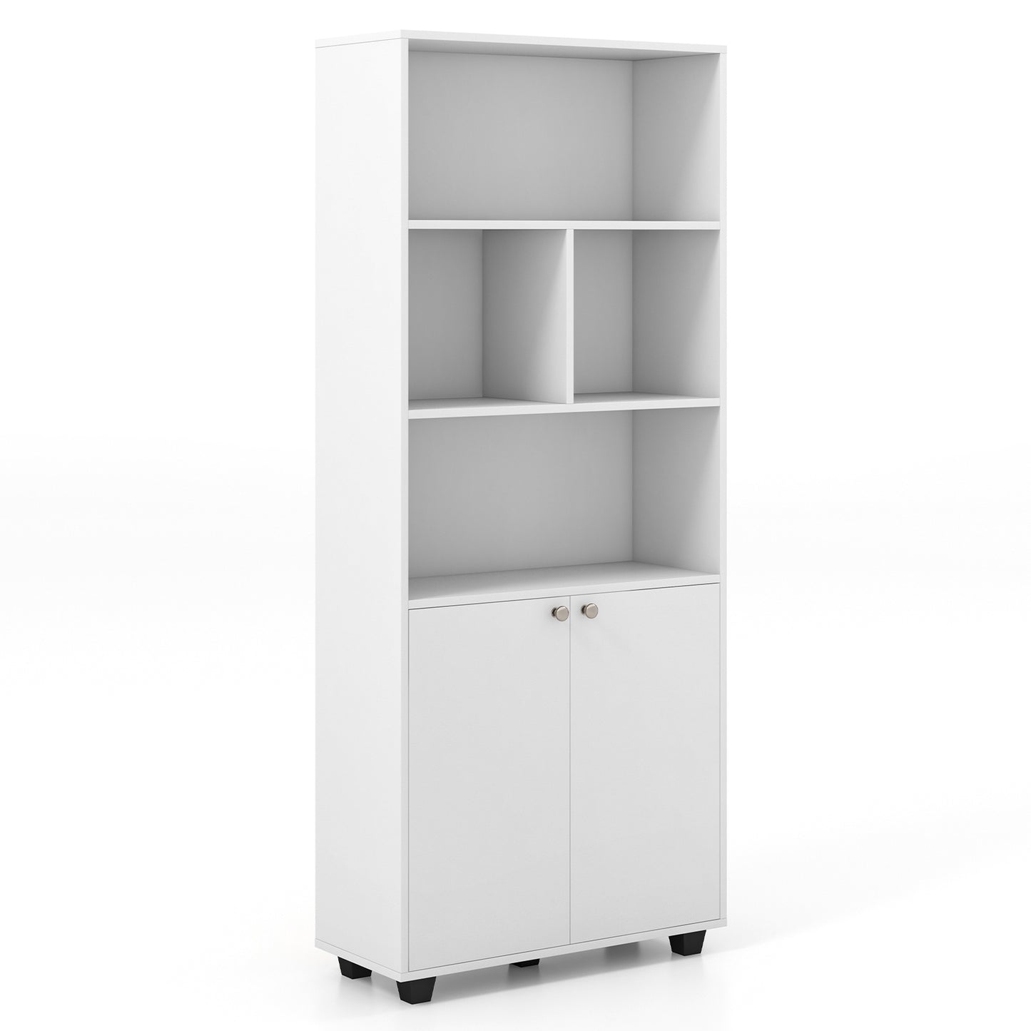 66 Inch Tall Double-Door Bookcase with Adjustable Shelf and Storage Cubes-White Kids Crystal