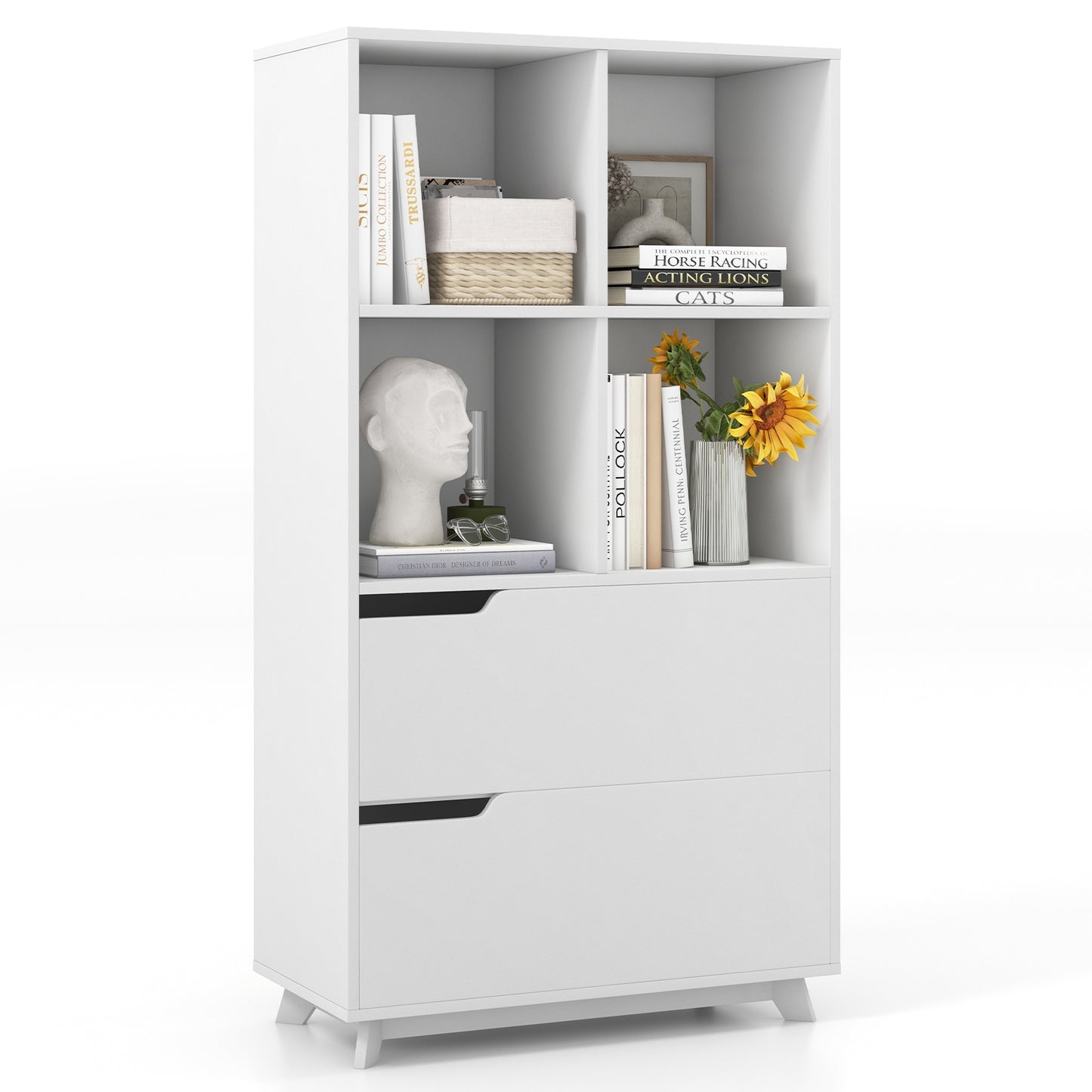 4-Tier Open Bookcase with 2 Drawers and 4 Storage Cubes-White Kids Crystal