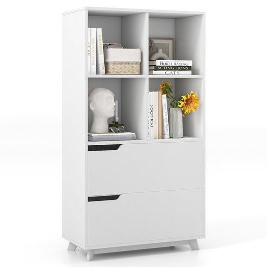 4-Tier Open Bookcase with 2 Drawers and 4 Storage Cubes-White Kids Crystal