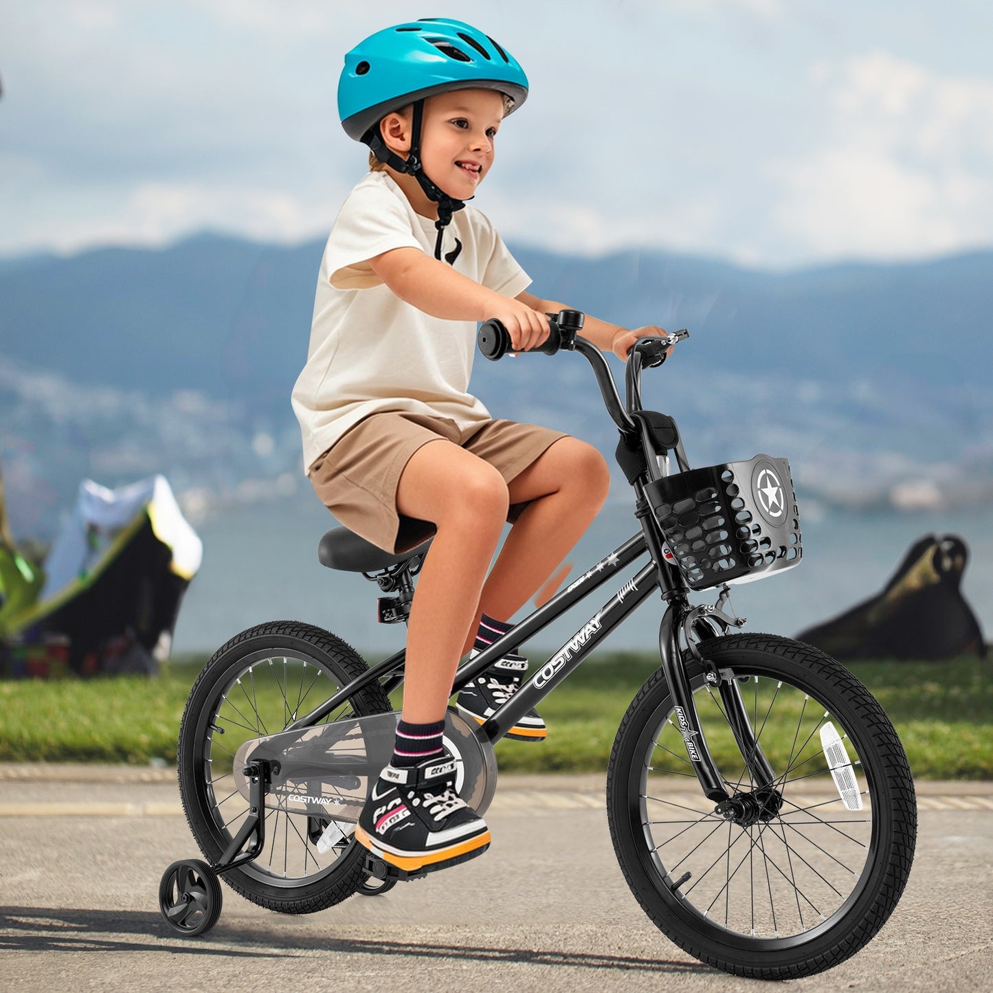 18 Inch Kids Bike with Basket and Training Wheels for Children Aged 4-8 Years Old Kids Crystal