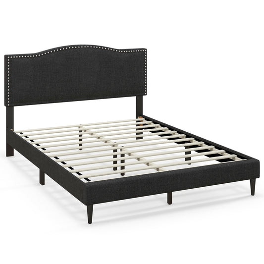 Queen Size Upholstered Bed Frame with Nailhead Trim Headboard-Queen Size Kids Crystal