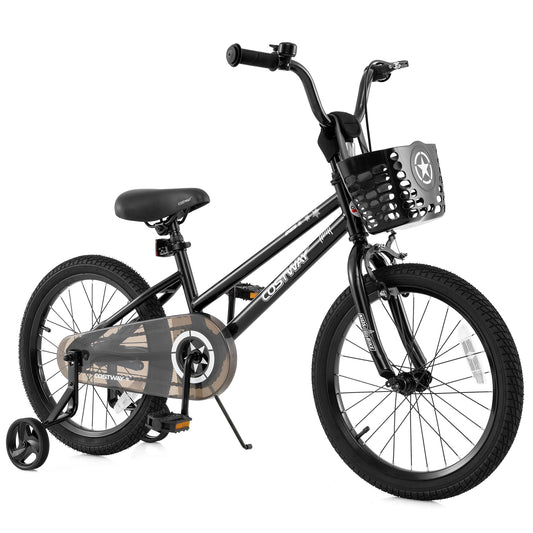 18 Inch Kids Bike with Basket and Training Wheels for Children Aged 4-8 Years Old Kids Crystal