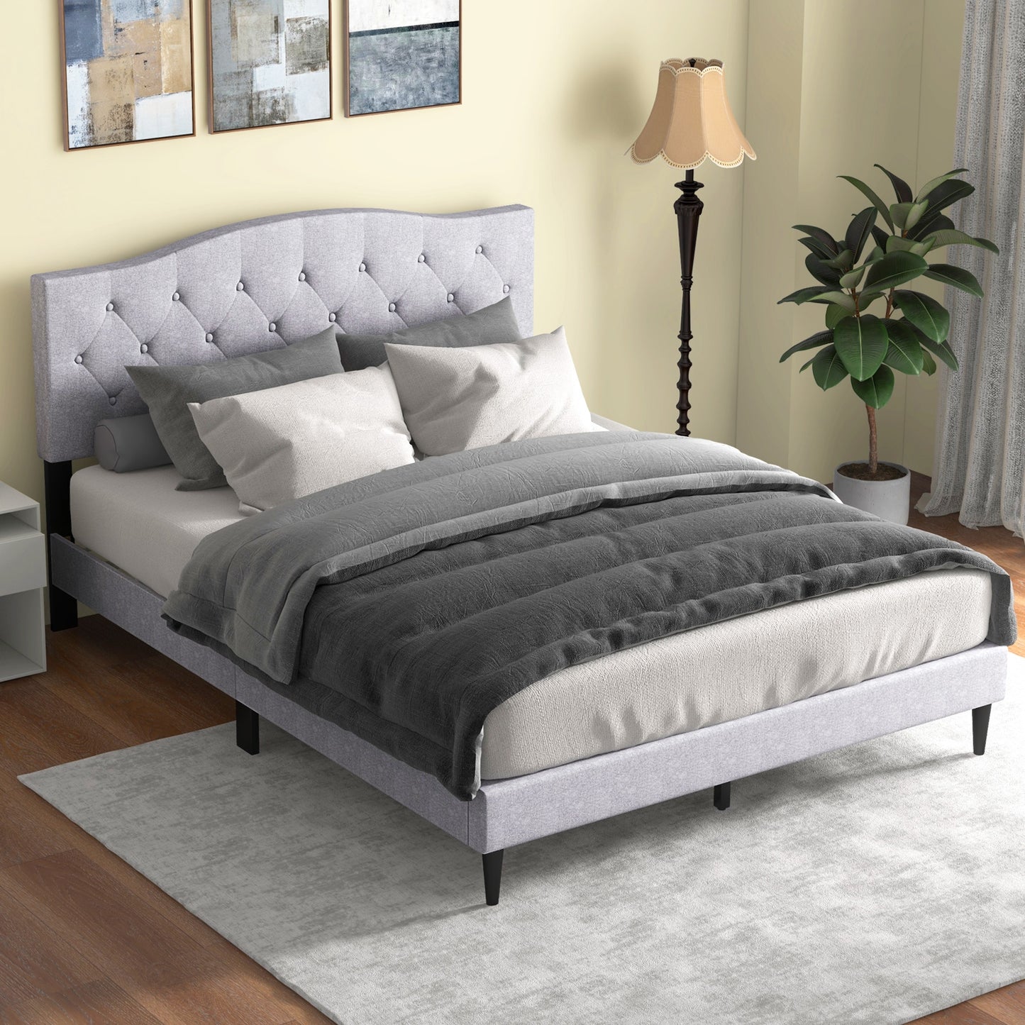 Queen Size Upholstered Platform Bed with Button Tufted Headboard-Queen Size Kids Crystal