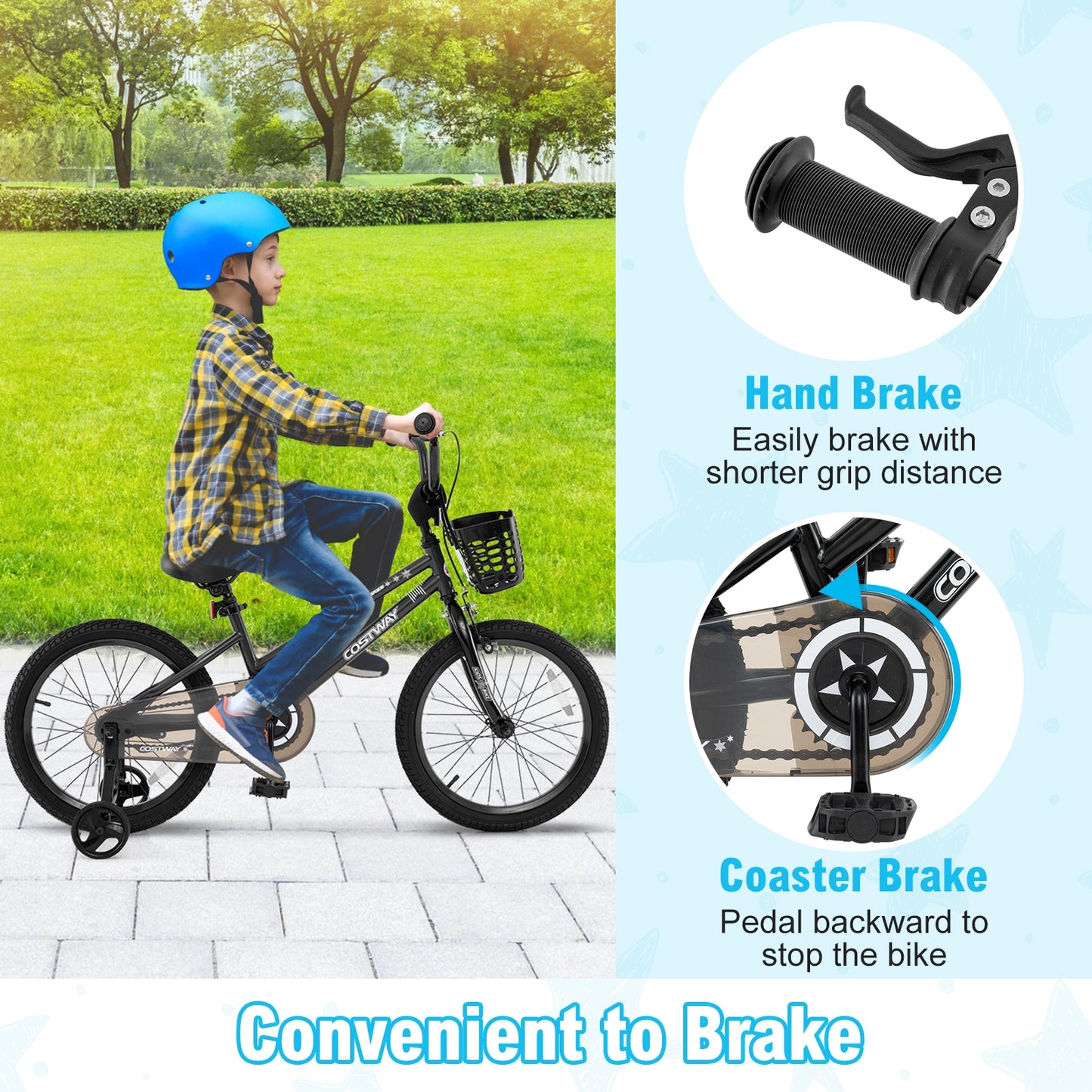 18 Inch Kids Bike with Basket and Training Wheels for Children Aged 4-8 Years Old Kids Crystal