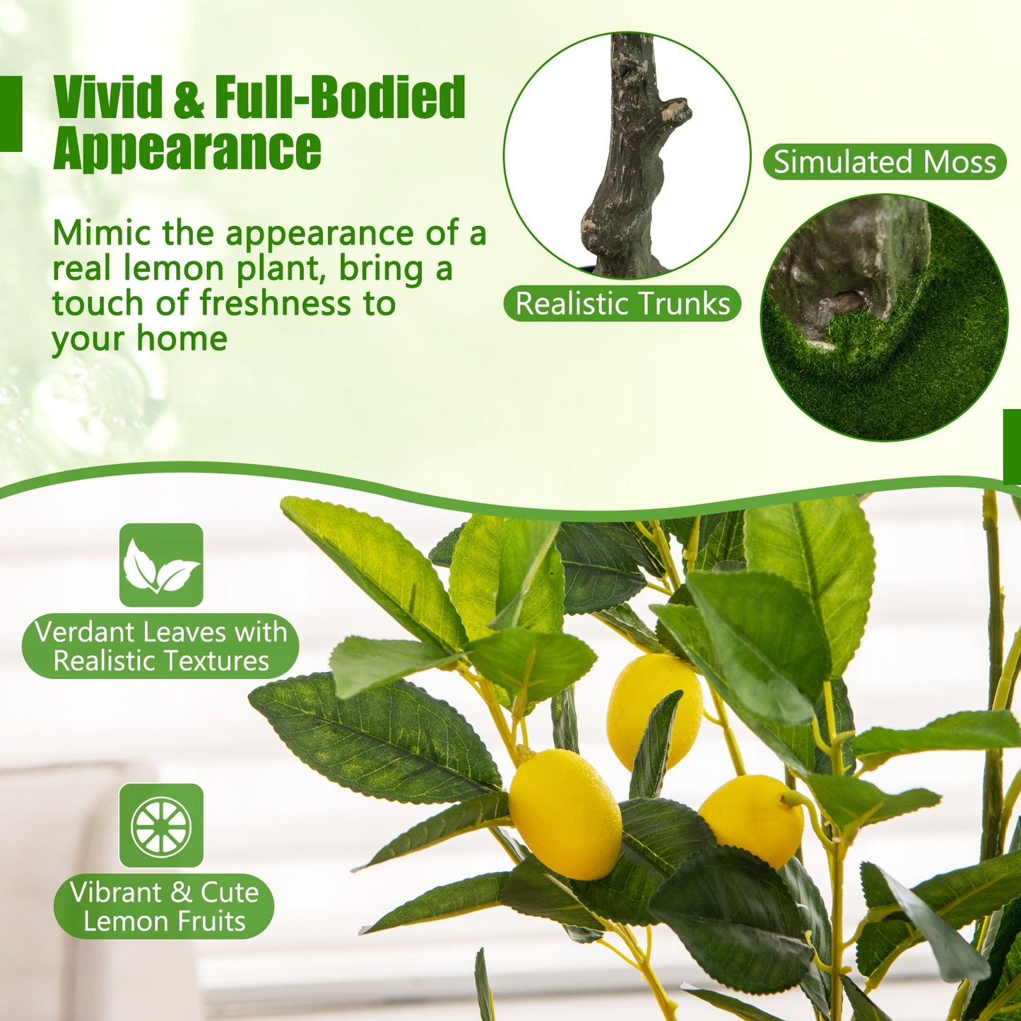 Artificial Lemon Tree 2.6/4/5.2 Feet Tall Fake Lemon Plant wuth Lemon Fruits-2.6 ft Kids Crystal