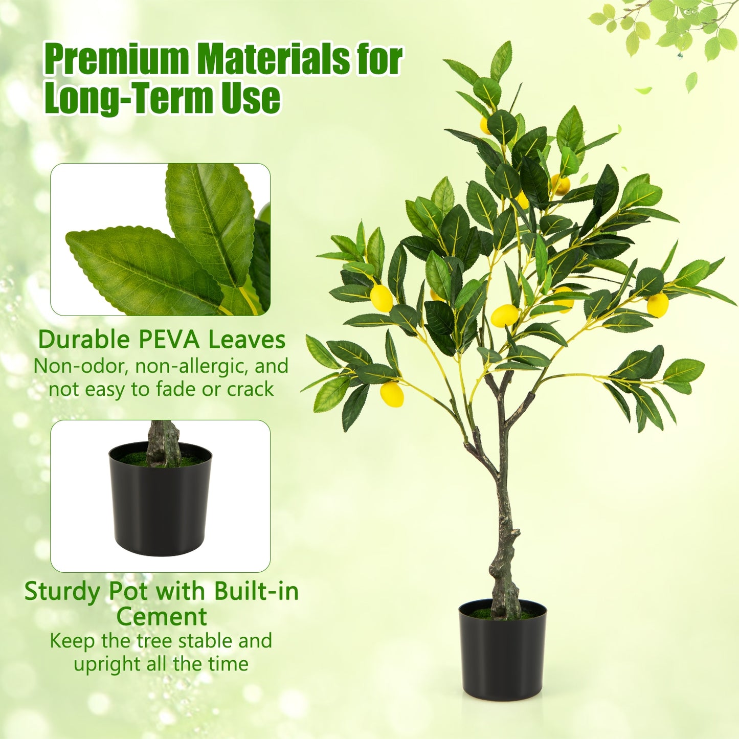 Artificial Lemon Tree 2.6/4/5.2 Feet Tall Fake Lemon Plant wuth Lemon Fruits-2.6 ft Kids Crystal