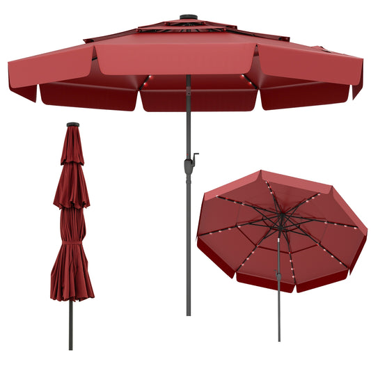 10 Feet Solar Patio Umbrella with 3-Tier Vented Top-Red