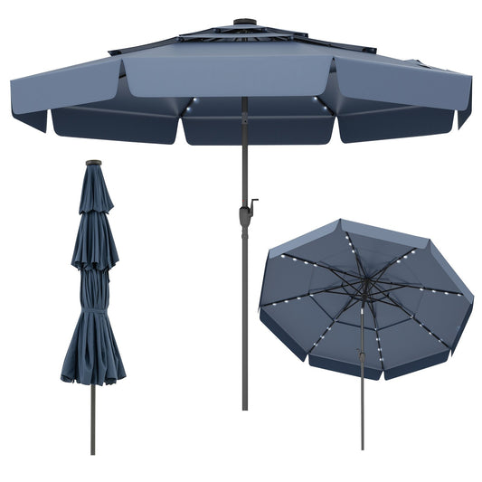 10 Feet Solar Patio Umbrella with 3-Tier Vented Top-Navy