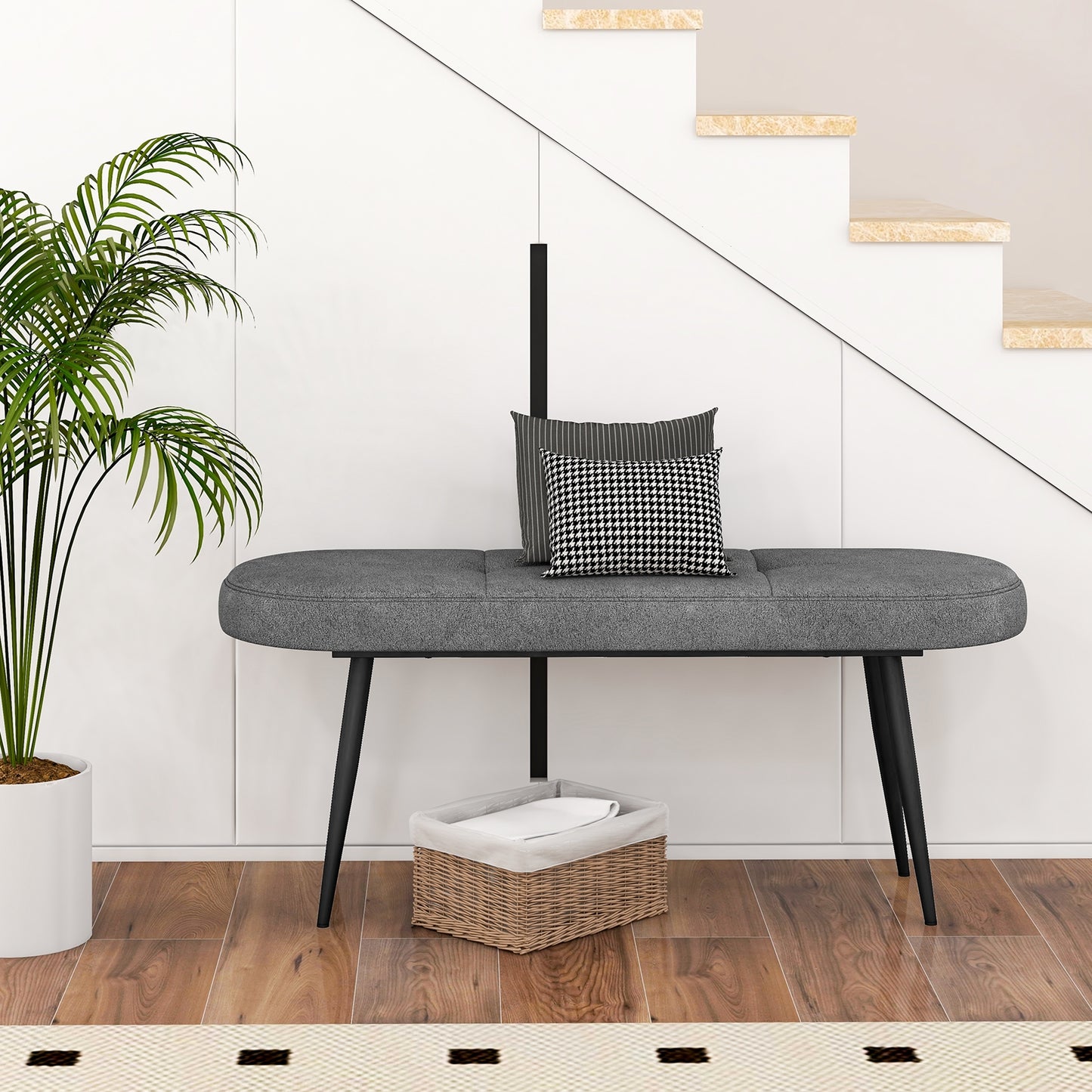 47 Inch Upholstered Entryway Bench with Heavy-duty Metal Frame-Gray Kids Crystal