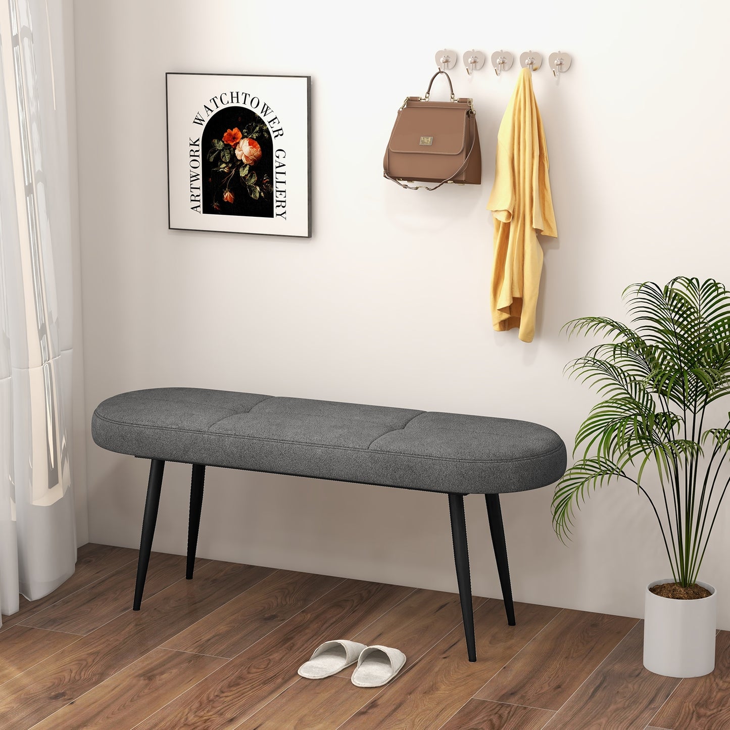 47 Inch Upholstered Entryway Bench with Heavy-duty Metal Frame-Gray Kids Crystal