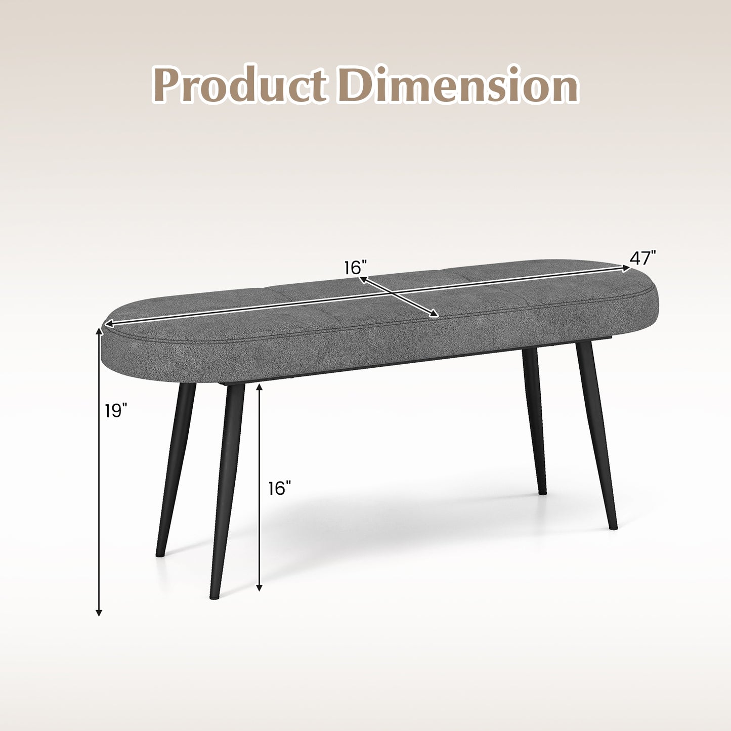 47 Inch Upholstered Entryway Bench with Heavy-duty Metal Frame-Gray Kids Crystal