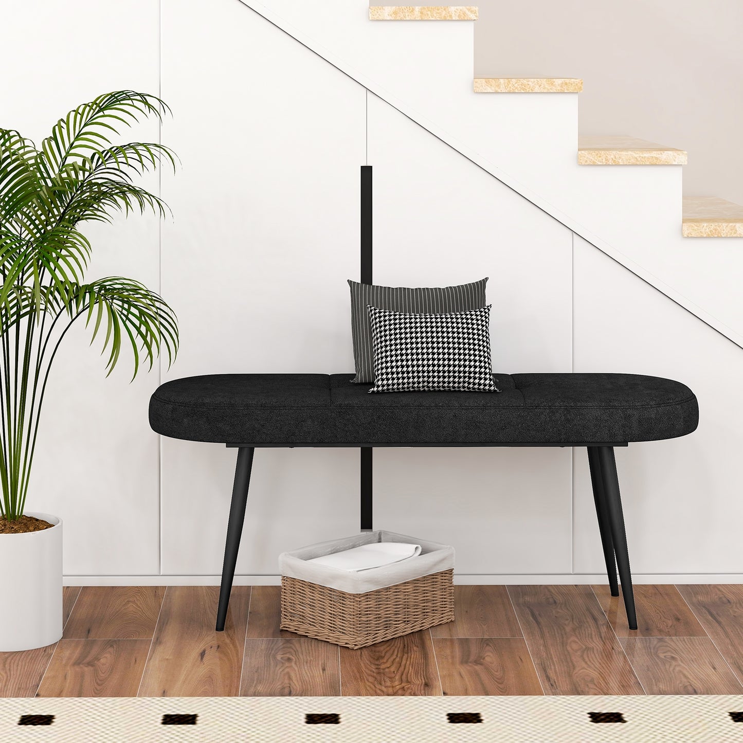 47 Inch Upholstered Entryway Bench with Heavy-duty Metal Frame-Black Kids Crystal