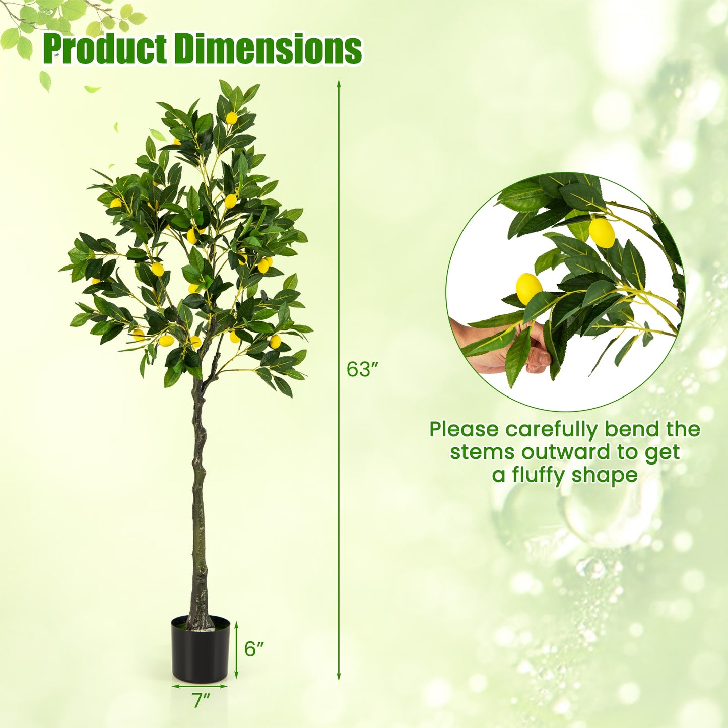 Artificial Lemon Tree 2.6/4/5.2 Feet Tall Fake Lemon Plant wuth Lemon Fruits-5.2 ft Kids Crystal