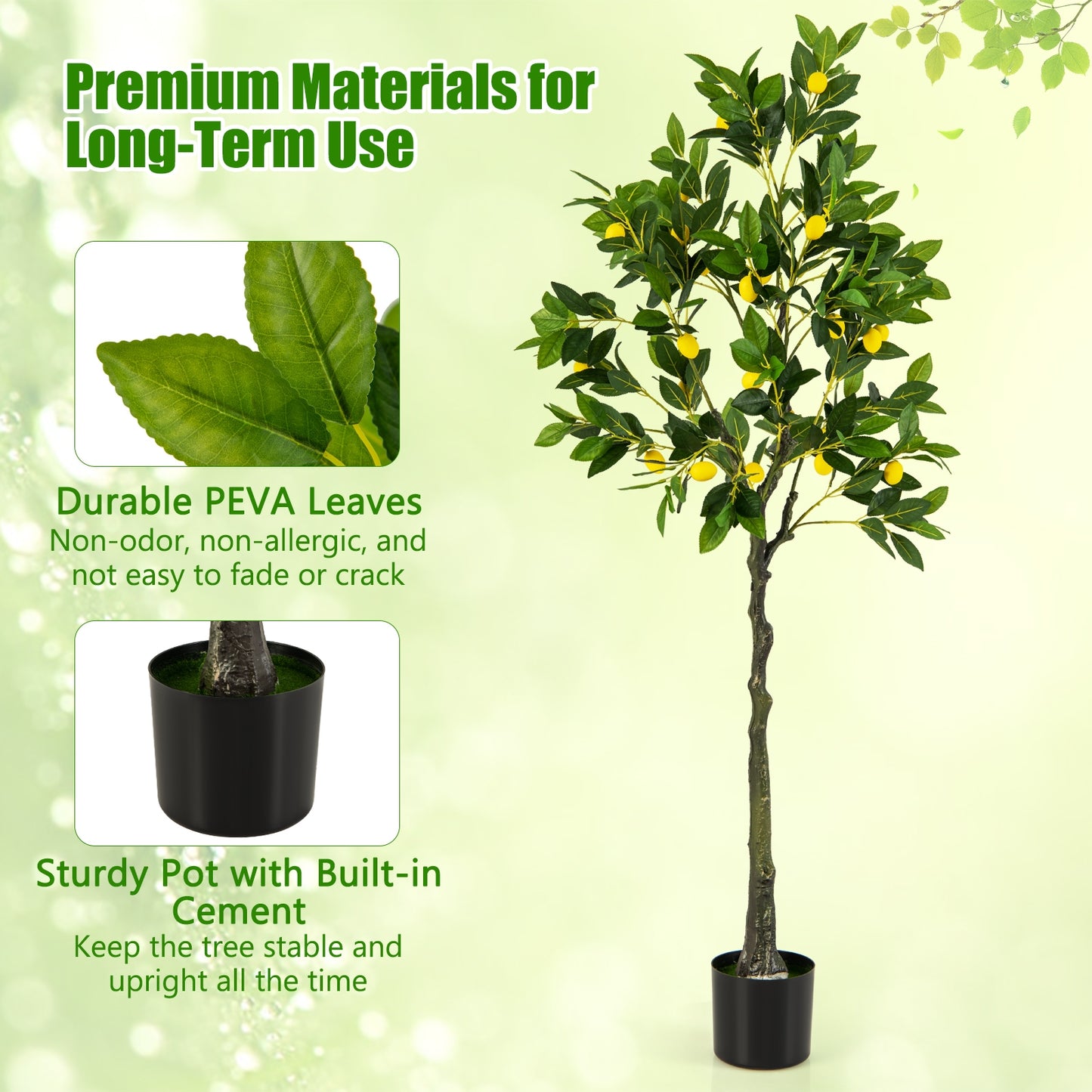 Artificial Lemon Tree 2.6/4/5.2 Feet Tall Fake Lemon Plant wuth Lemon Fruits-5.2 ft Kids Crystal