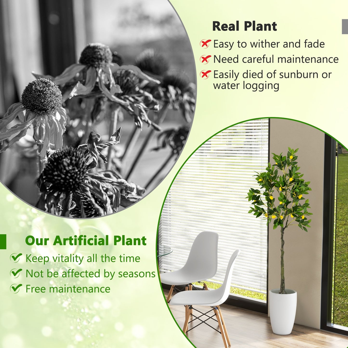 Artificial Lemon Tree 2.6/4/5.2 Feet Tall Fake Lemon Plant wuth Lemon Fruits-5.2 ft Kids Crystal