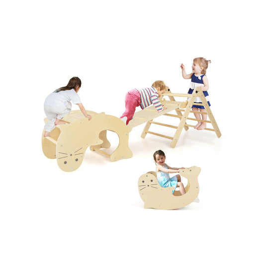 7-in-1 Indoor Climbing Toys for Toddlers with Reversible Ramp-Natural Kids Crystal