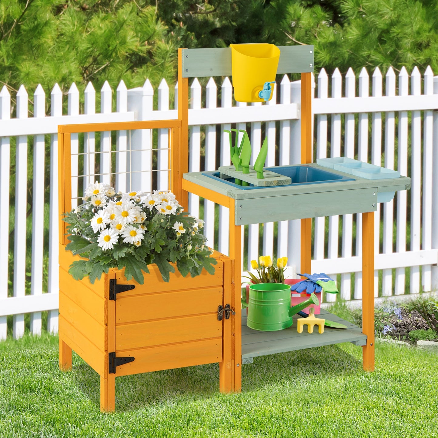 Kids Outdoor Potting Bench with See-Through Window Kids Crystal